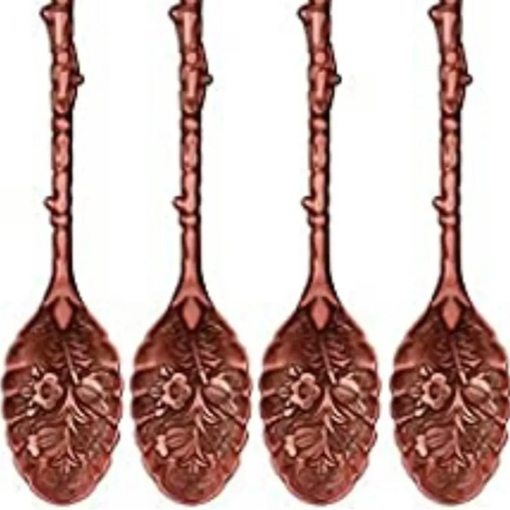 4 copper tone Retro Coffee Spoons Crystal Alloy Spoons Vintage Carved Coffee …